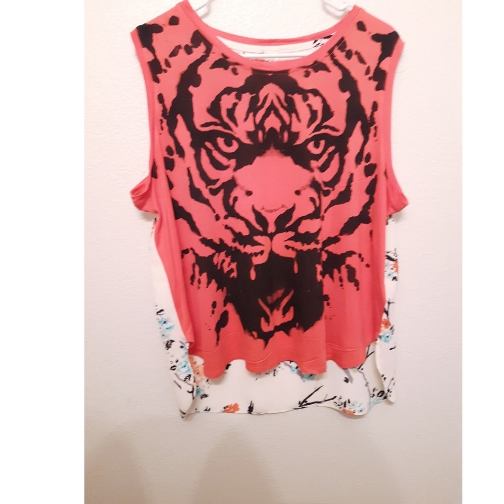 Orange tiger/floral print blouse
